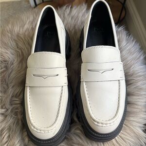 Marc Fisher White Loafers with Black Lug Soles